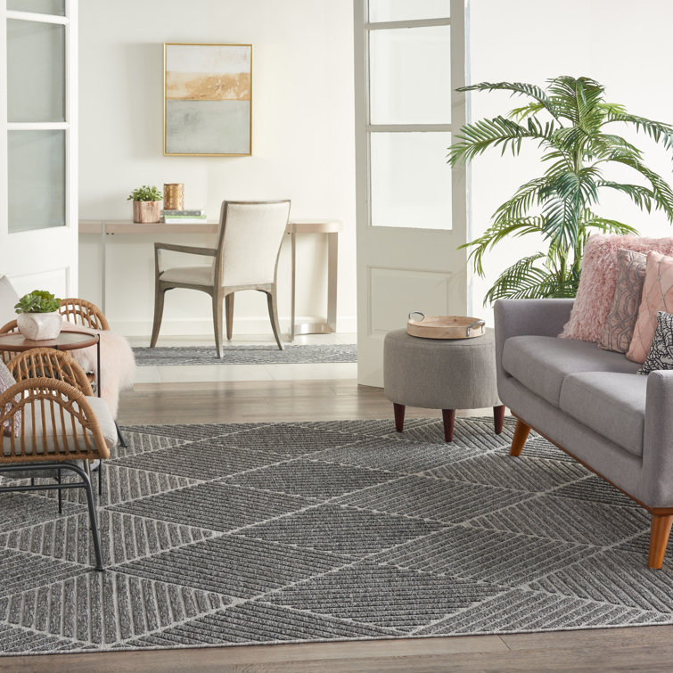 Mercury Row® Mira Geometric Indoor / Outdoor Area Rug in Dark Gray & Reviews Wayfair